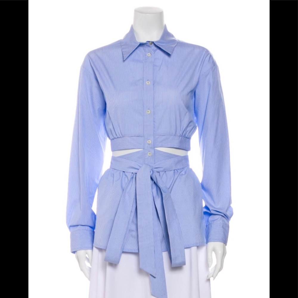 Maggie Marilyn blue striped button up top size M